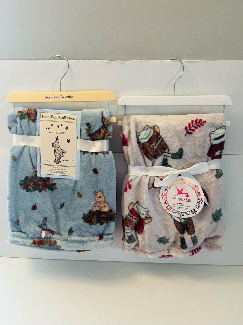 Winnie the Pooh Bear Collection & Adirondack Baby Lot of 2 Fall Baby Blankets